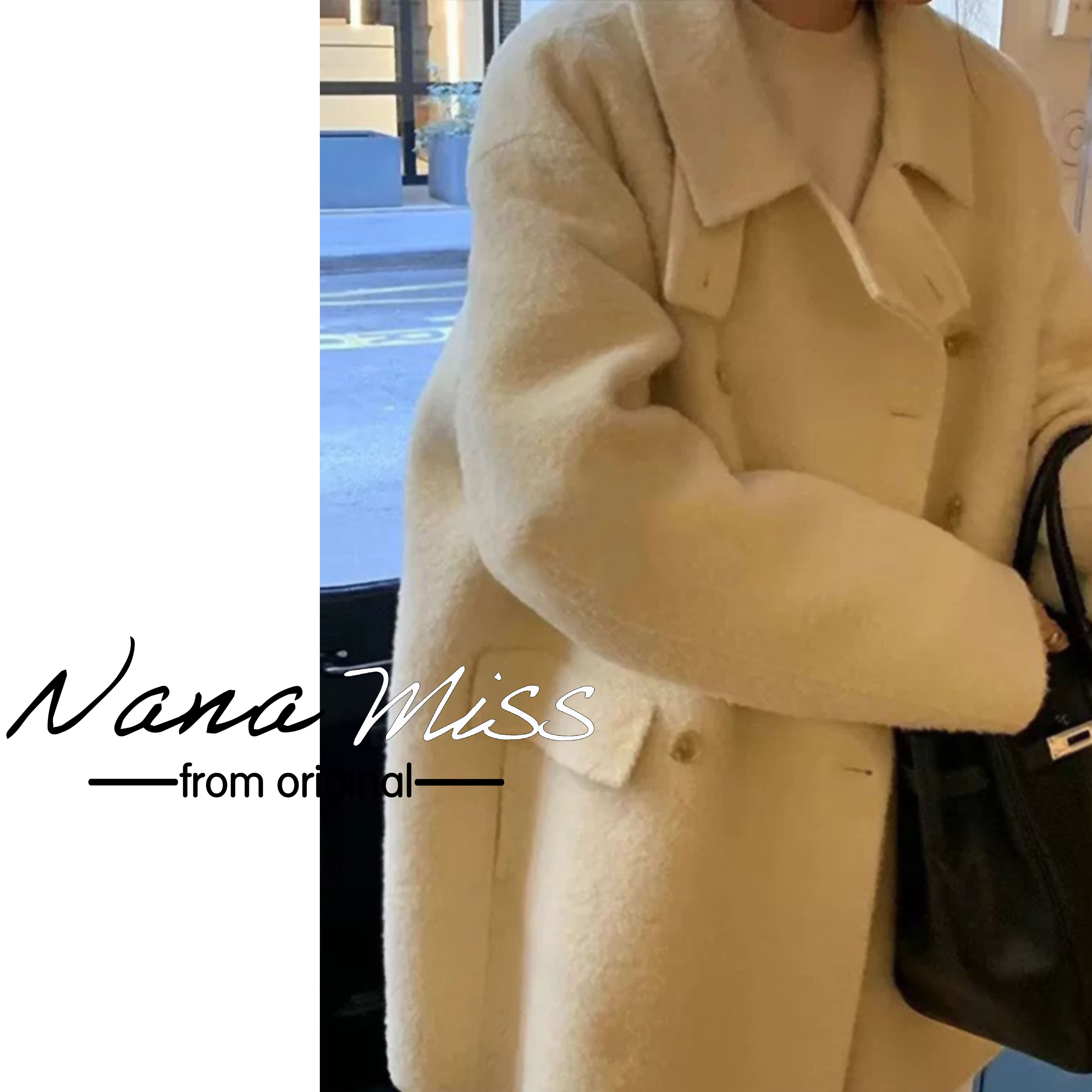 NANA MISS【盎司大衣】2024韩国原版立领双排扣中长宽松大衣外套
