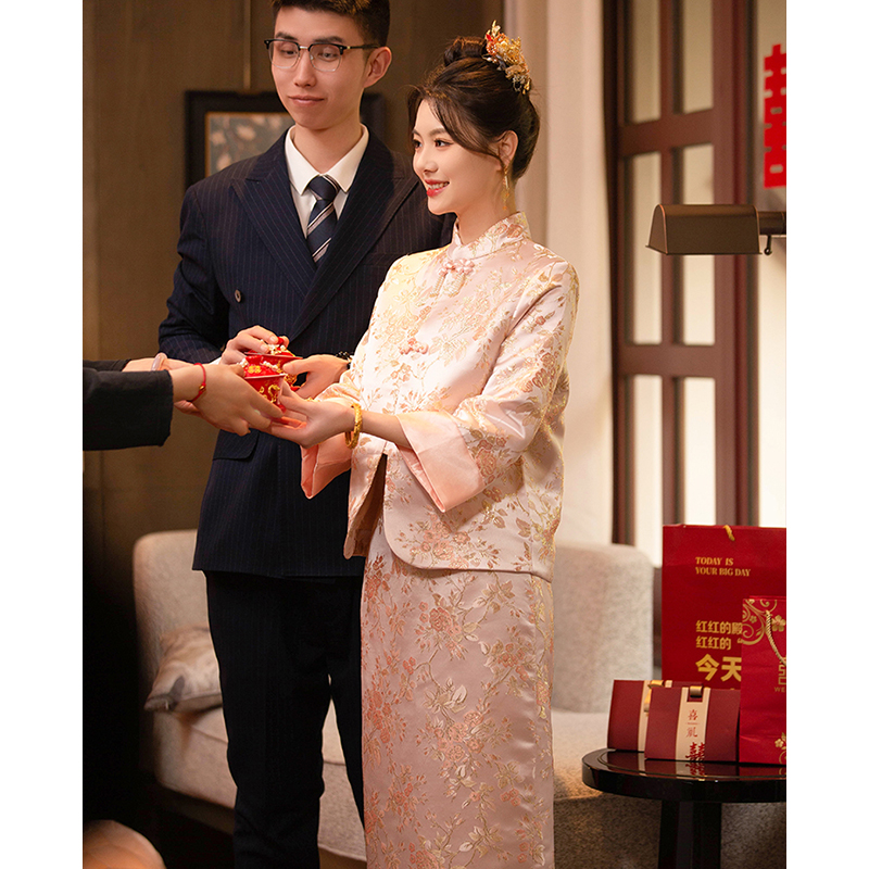 时光裁剪｜诗鸢旗袍新中式新款订婚礼裙长袖高端气质新娘敬酒礼服