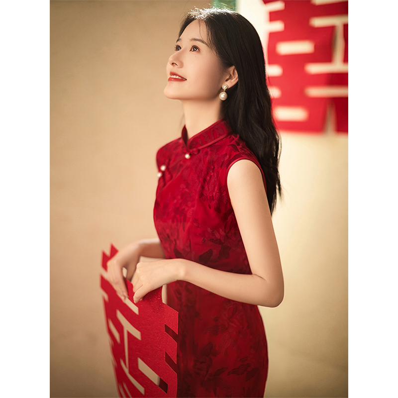 时光裁剪｜云汐旗袍敬酒服新娘新款气质新中式结婚礼服红色蝴蝶袖