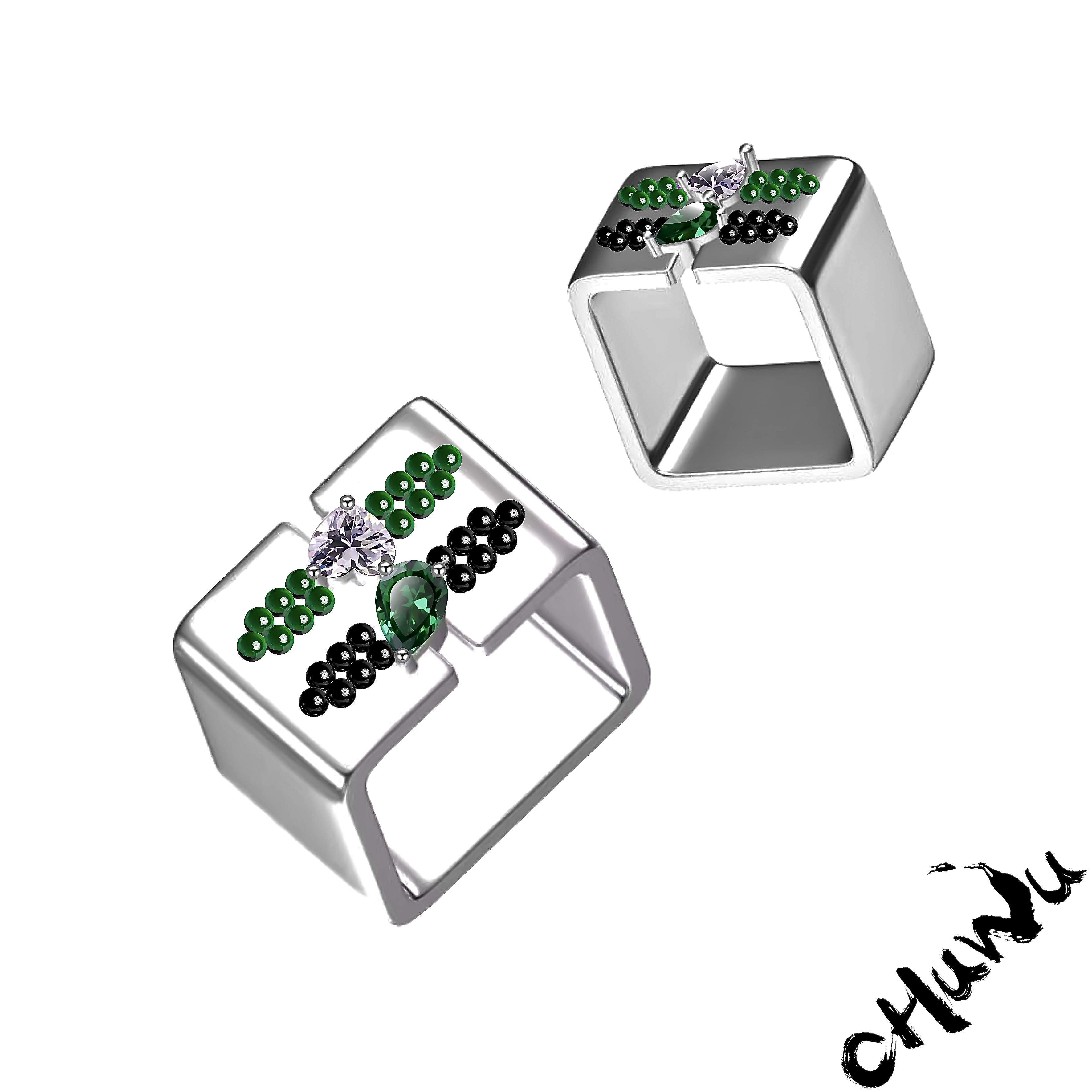 铜合金锆石戒指 初午CHUWU.YT 双色盘扣方戒CQ2212小众气质设计感
