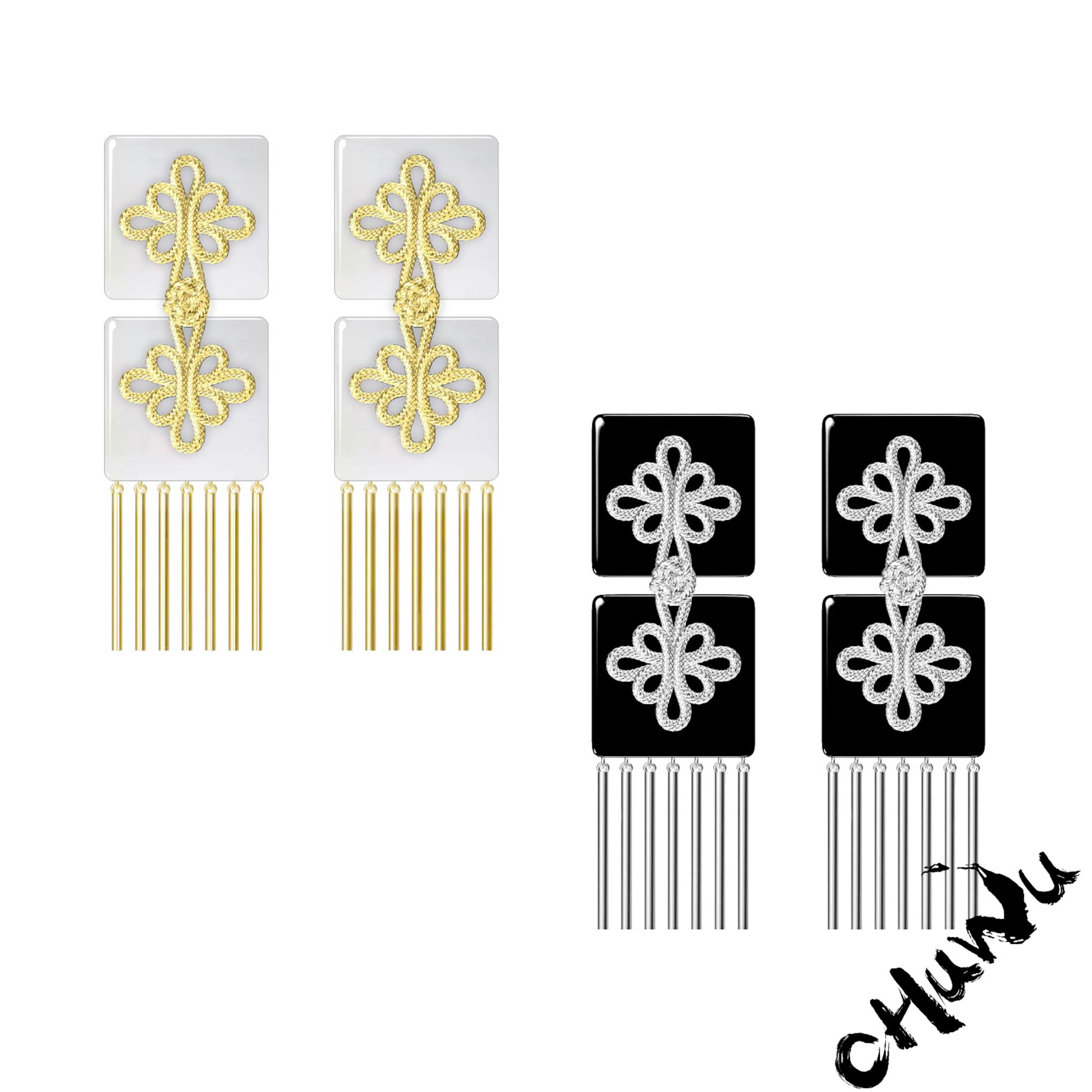 黄铜琉璃耳饰 初午 盘扣系列 蜻蜓扣方形耳环 国风新中式设计气质