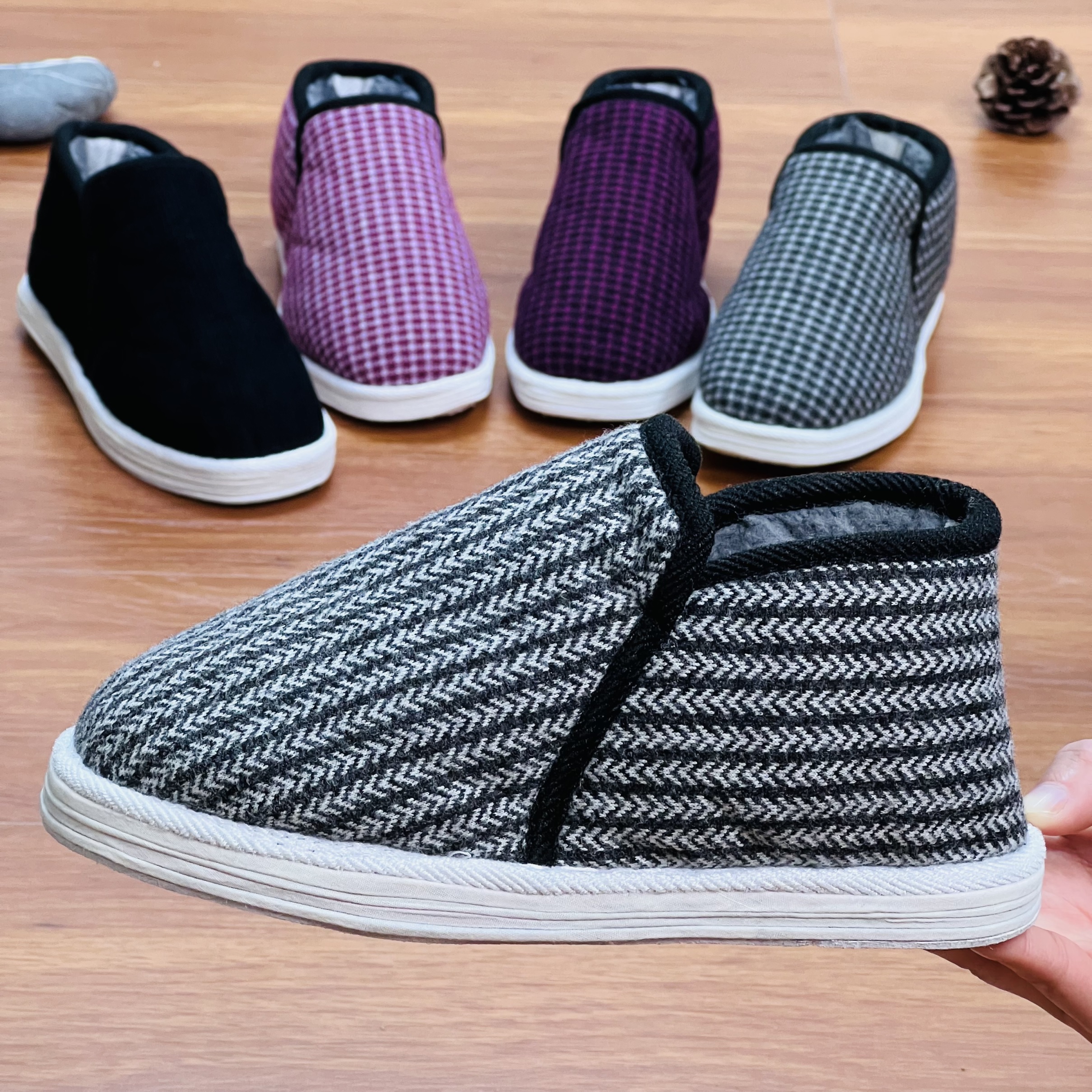 【新款棉花手纳布底】）何航手工老棉鞋防寒休闲百搭加厚保暖冬季