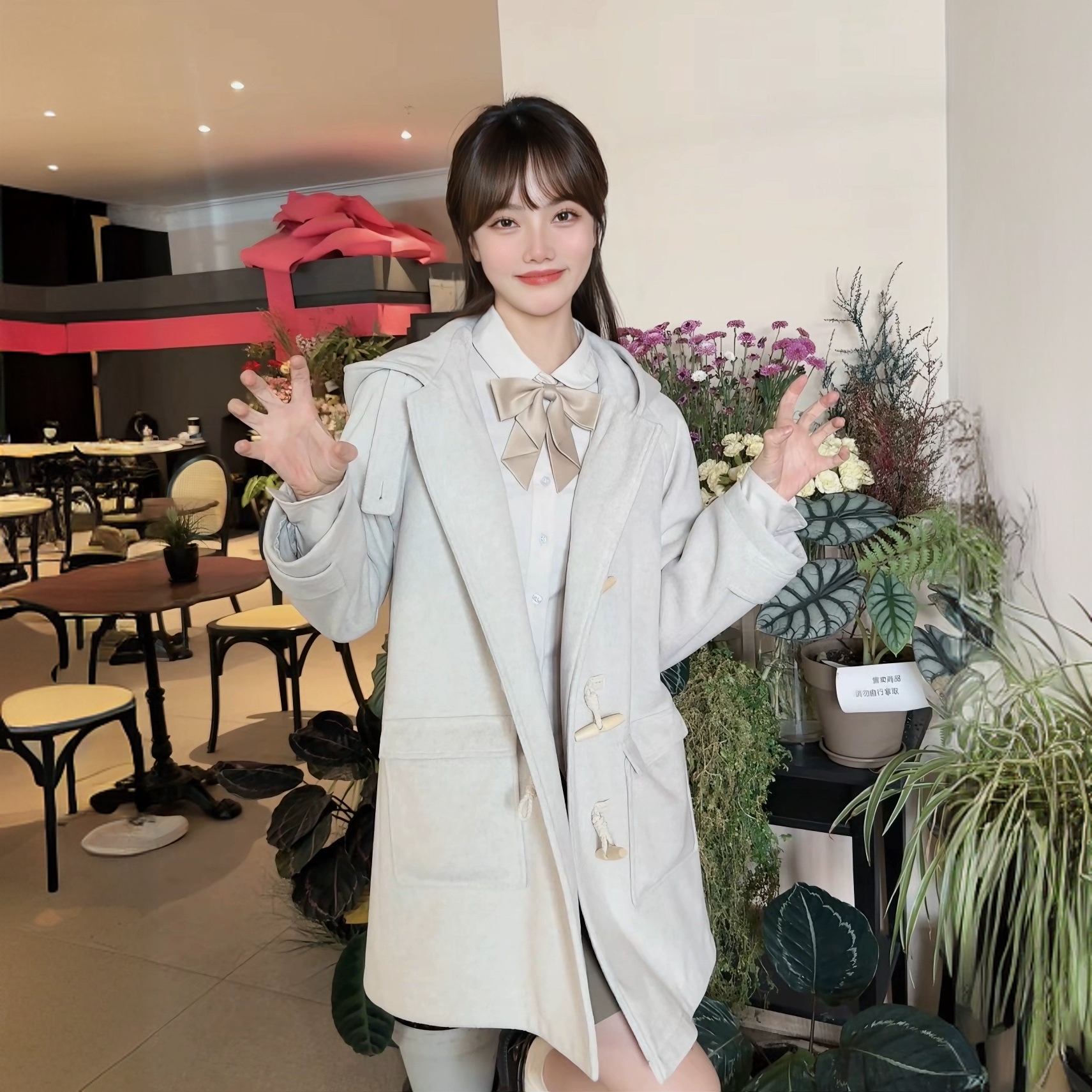 小熊信号局茉莉牛角毛呢秋冬时尚百搭休闲外套大衣