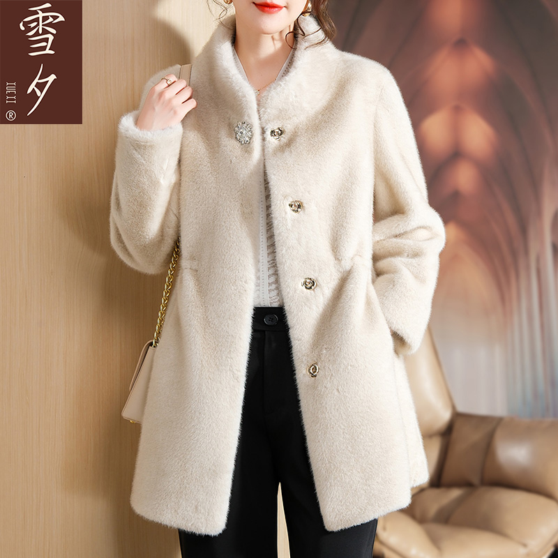 妈妈中长款仿水貂绒外套女2025秋冬新款中老年女装高贵气质大衣