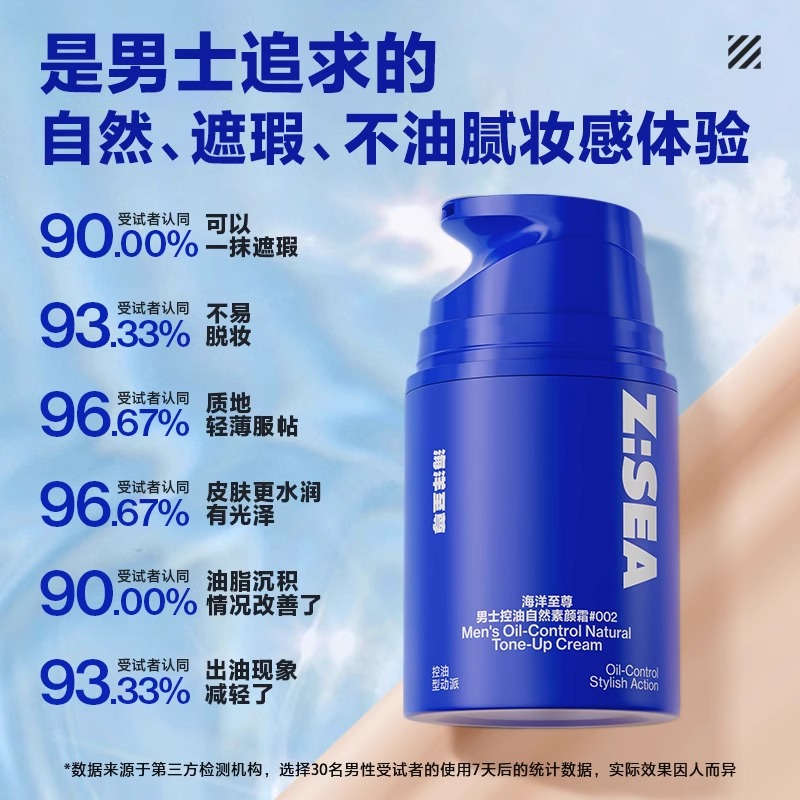 海洋至尊男士素颜霜敏感肌控油轻薄出油擦脸锁水光泽服帖提亮特润