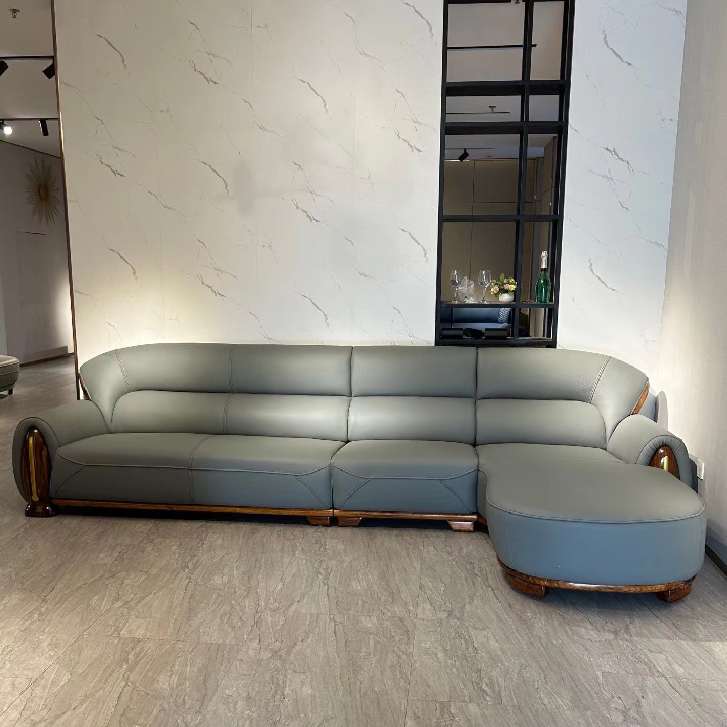 新中式乌金木真皮沙发现代简约大小户型实木头层牛皮转角客厅沙发