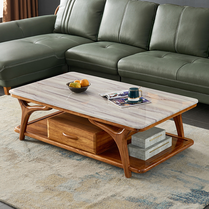 新中式乌金木茶几电视柜大理石茶几组合客厅大气新款茶台茶桌