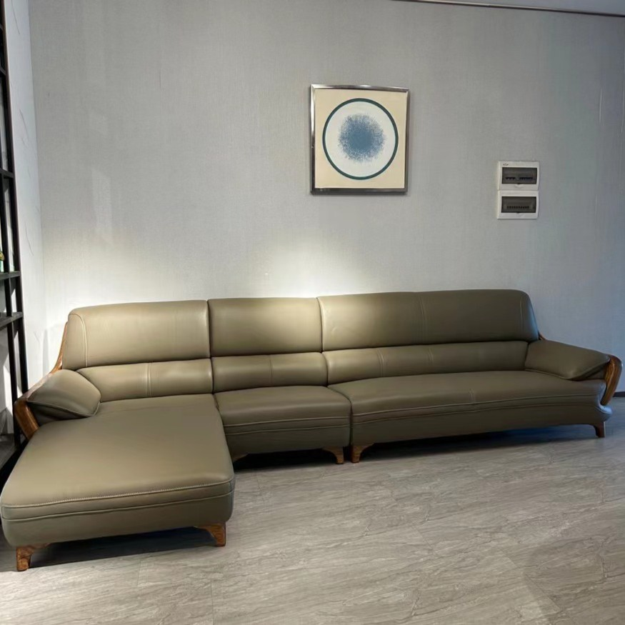 乌金木真皮沙发新中式大户型客厅转角实木头层牛皮沙发现代简约