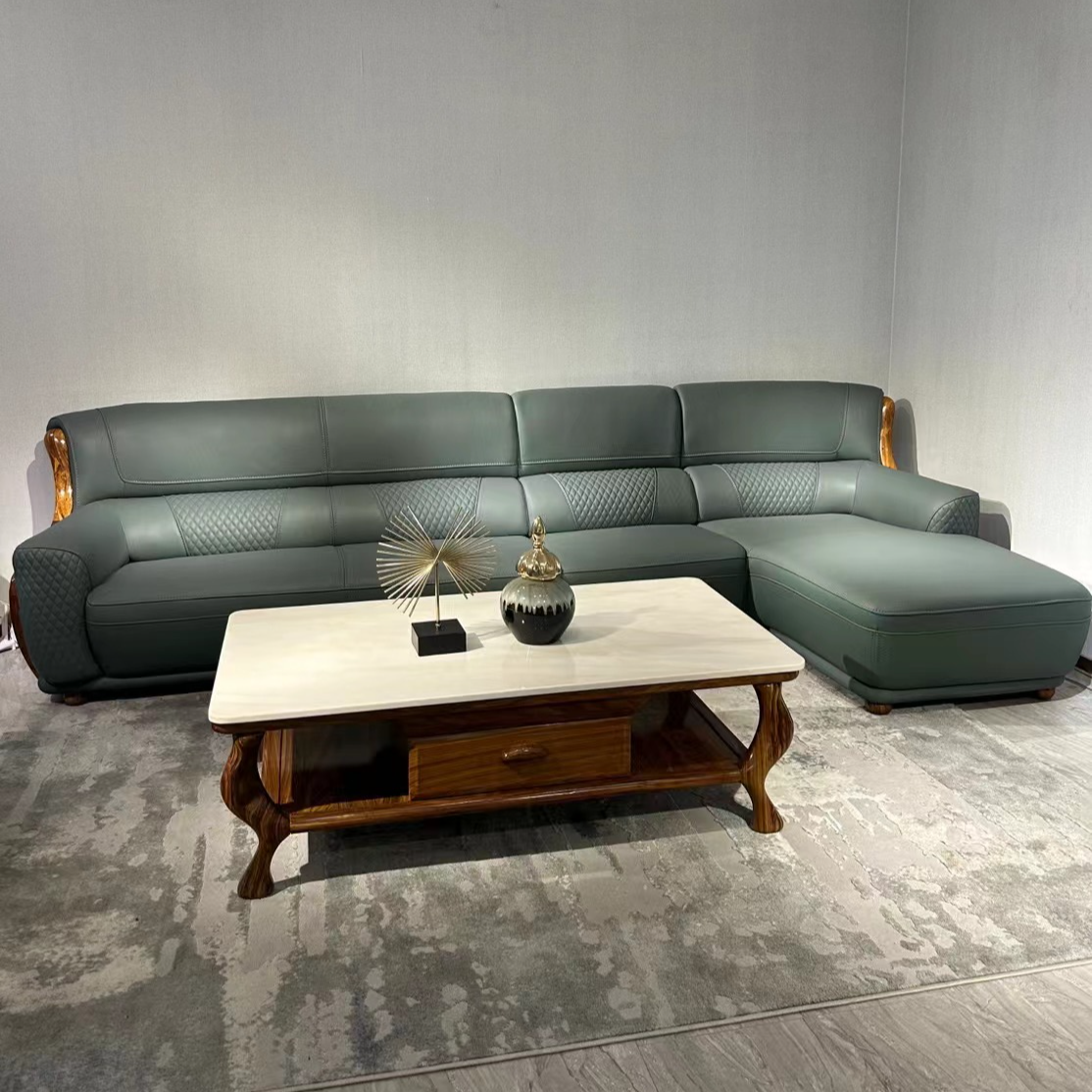 新中式乌金木极简真皮沙发头层牛皮现代轻奢简约客厅实木沙发家具