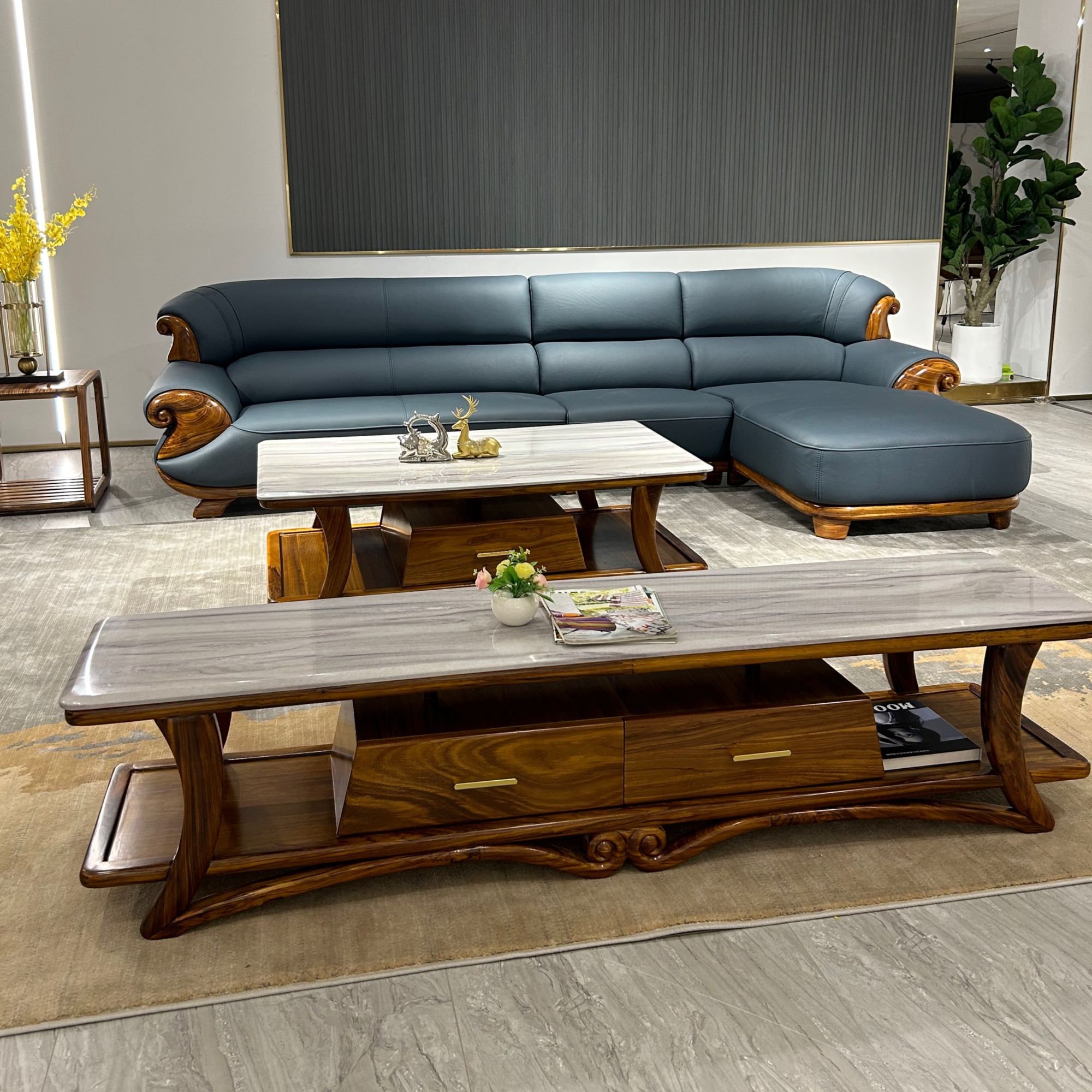 储物乌金木真皮沙发简约新中式高端轻奢客厅头层牛皮实木转角沙发