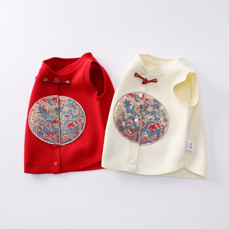 儿童秋冬新款马甲宝宝民族红马甲女童针织马夹背心