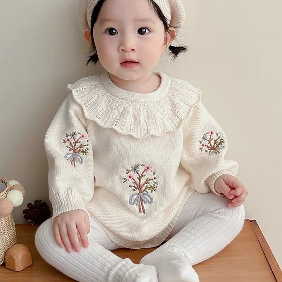 婴儿针织包屁衣女宝宝公主连体衣毛衣哈衣百天周岁礼服春秋套装冬