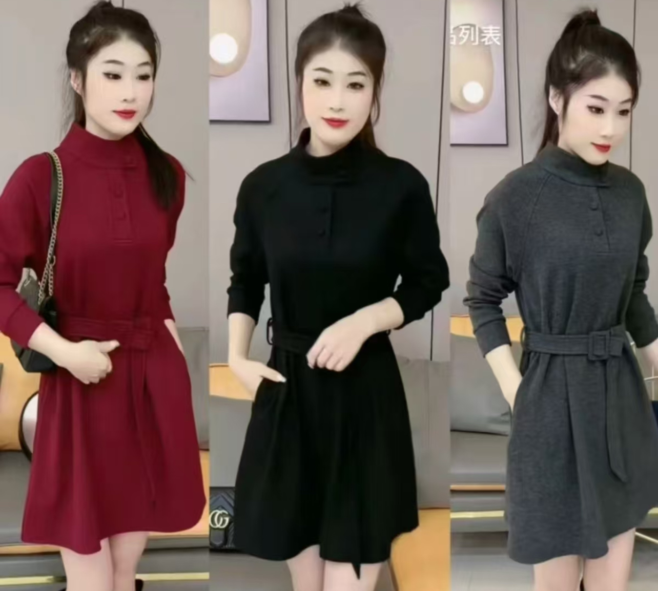 1105时尚腰带休闲百搭连衣裙