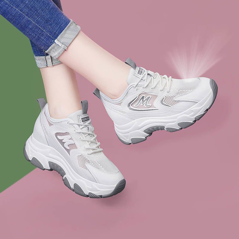 厚底老爹鞋女款夏季透气女鞋薄款网鞋2023新款内增高网面女运动鞋