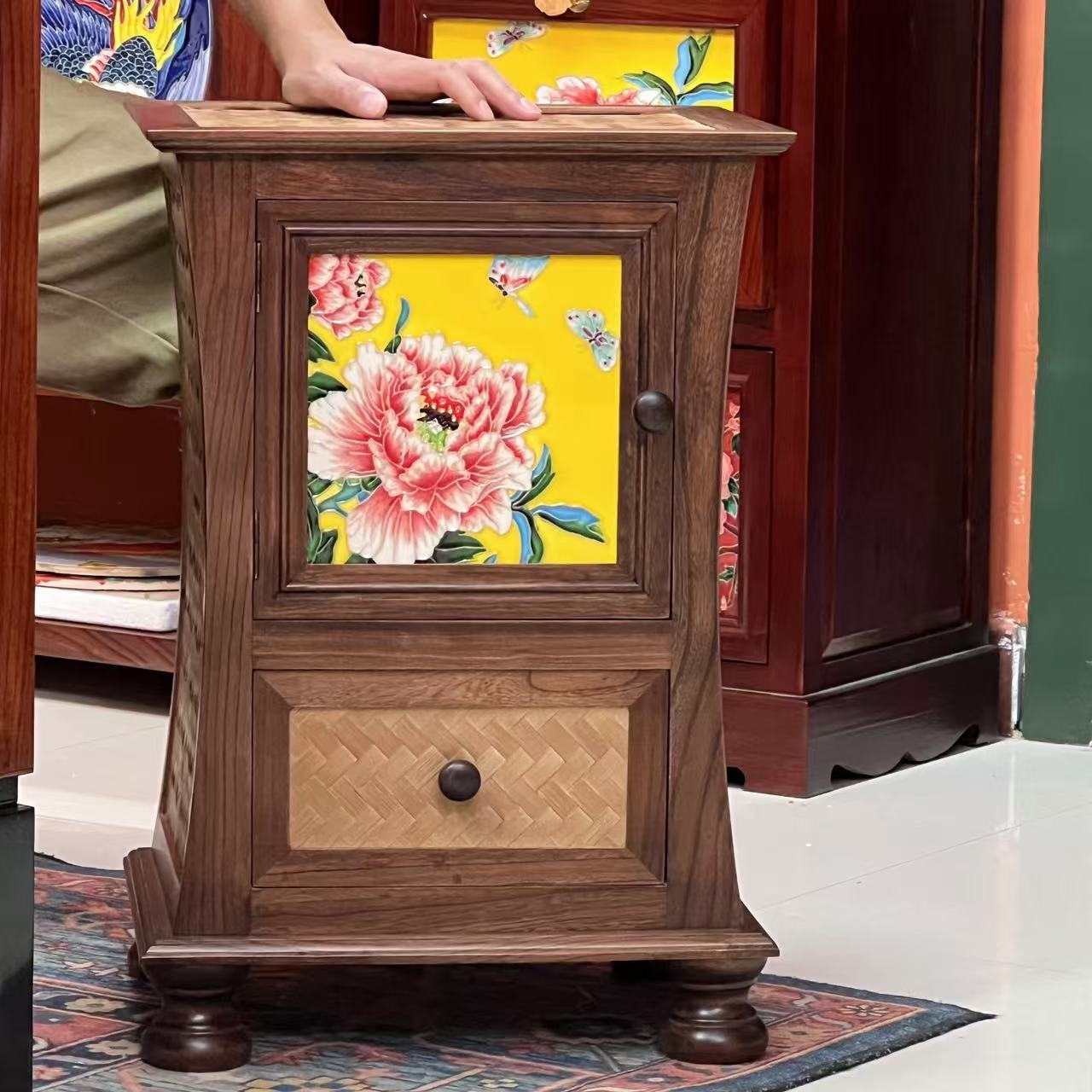 【粤薇】新款竹编茶水柜复古中式玄关精美家居摆件茶室书房客厅实木