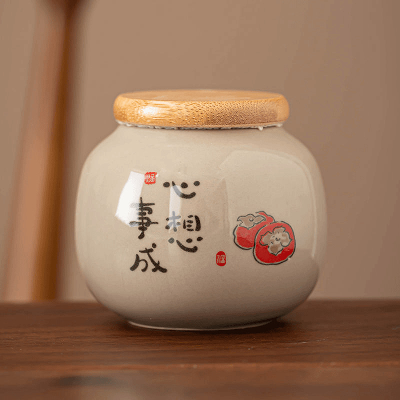 中式复古茶叶罐密封罐陶瓷罐家用便携茶罐茶叶精致茶缸防潮储藏罐