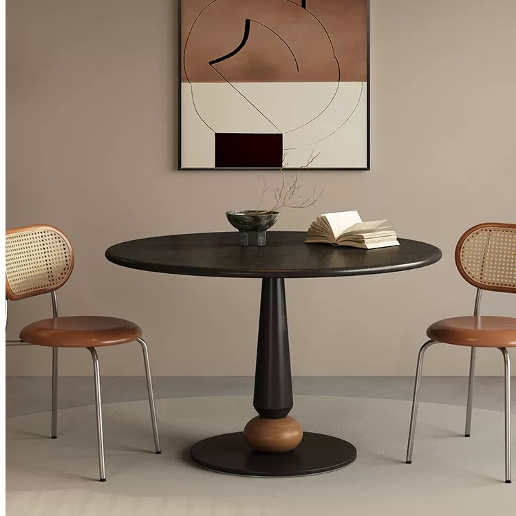 现代简约实木餐桌小户型中古风家用圆形复古吃饭圆桌