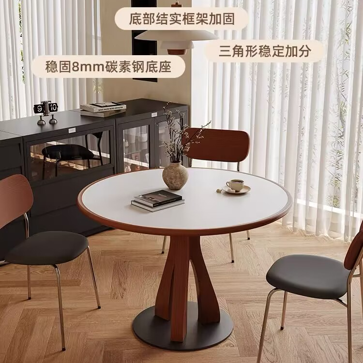 中古风实木餐桌圆桌家用小户型饭桌法式复古风餐桌