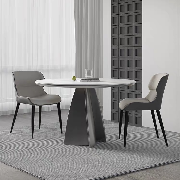 圆形岩板餐桌意式极简现代轻奢家用小户型6人高端带转盘圆桌饭桌