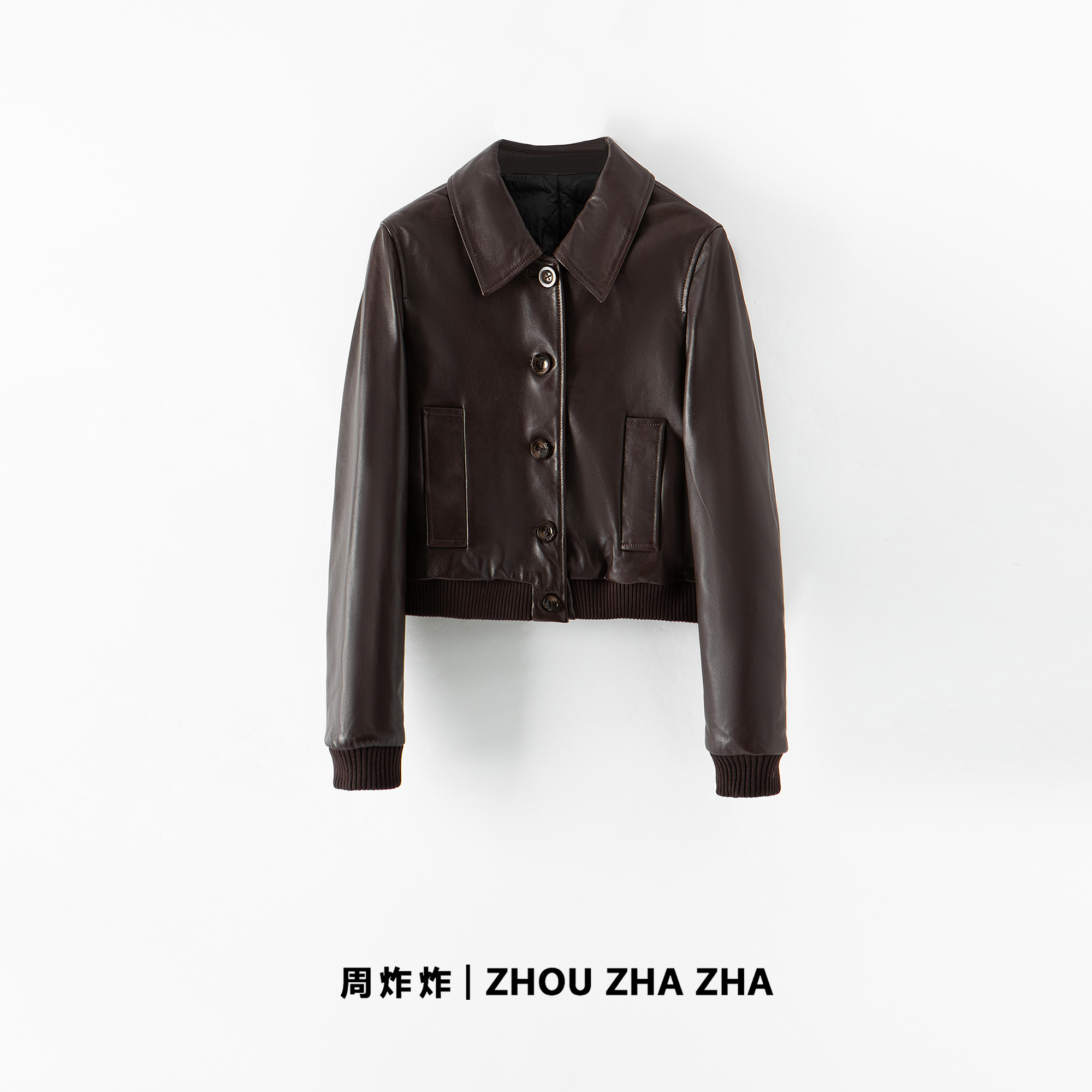 【周炸炸】100羊皮 秋冬加绒加厚高级宽松白鸭绒皮衣外套#240672-A