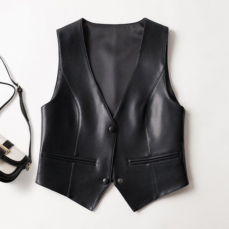 2025海宁真皮马甲女！时尚纯皮百搭显瘦马甲春秋气质短款修身2312