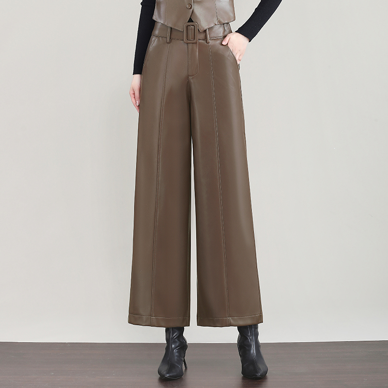 海宁真皮九分裤裤！2025新款保暖加绒纯皮阔腿裤显瘦高腰2311