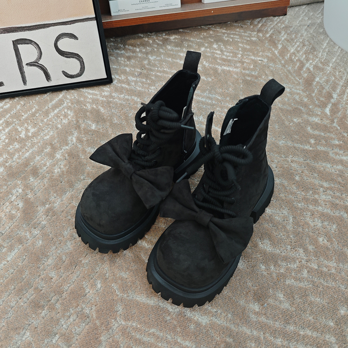 Uninhabitable 增高6CM！很轻很软很舒服！蝴蝶结可拆！靴子女鞋女靴