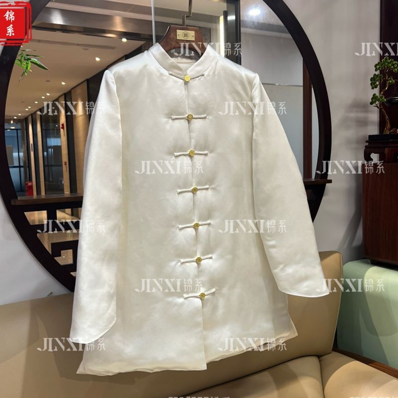 【锦系~新款】E-31916丝毛缎新中式国风纯白桑蚕丝立领直襟鹅绒服