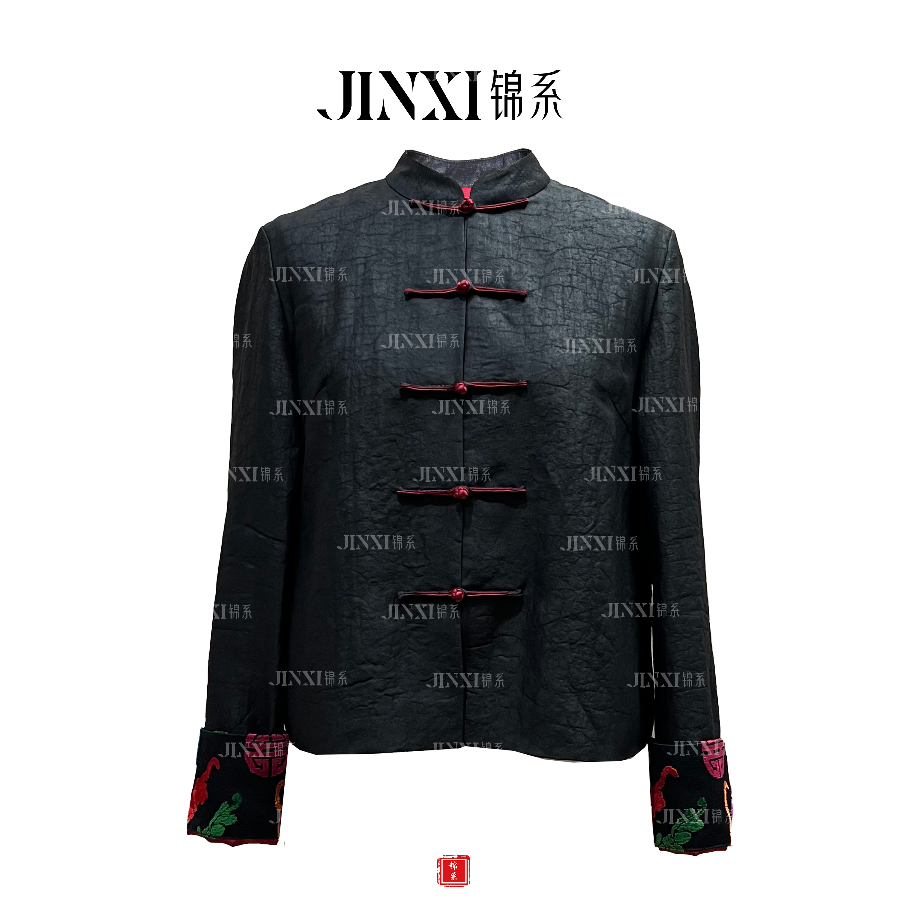 【锦系】女款-E-31973龟纹香云纱新中式国风桑蚕丝立领XYS6113914