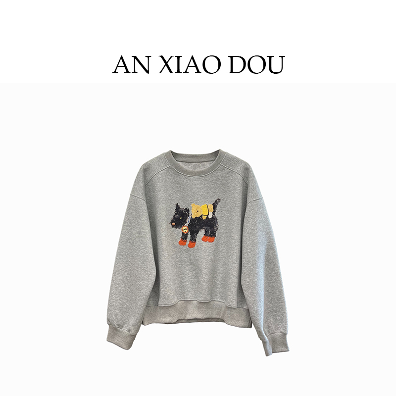 安小豆【童趣小狗卫衣】早秋百搭减龄高品圆领卫衣