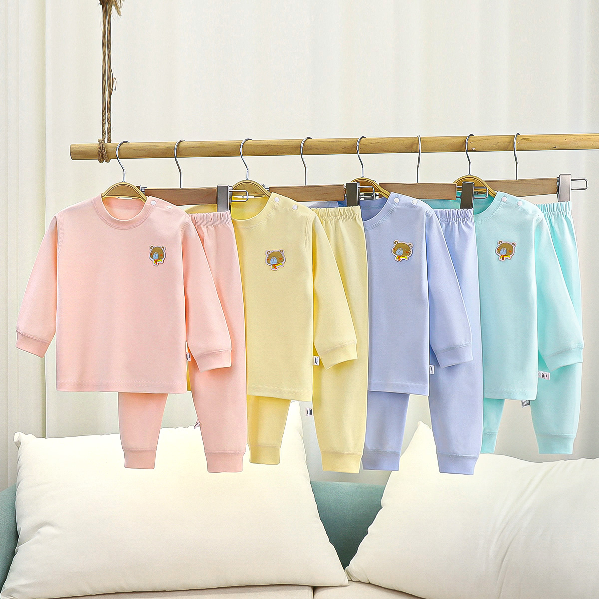 小童无骨内衣纯棉套装宝宝秋衣秋裤春秋儿童平腰分体开档打底睡衣