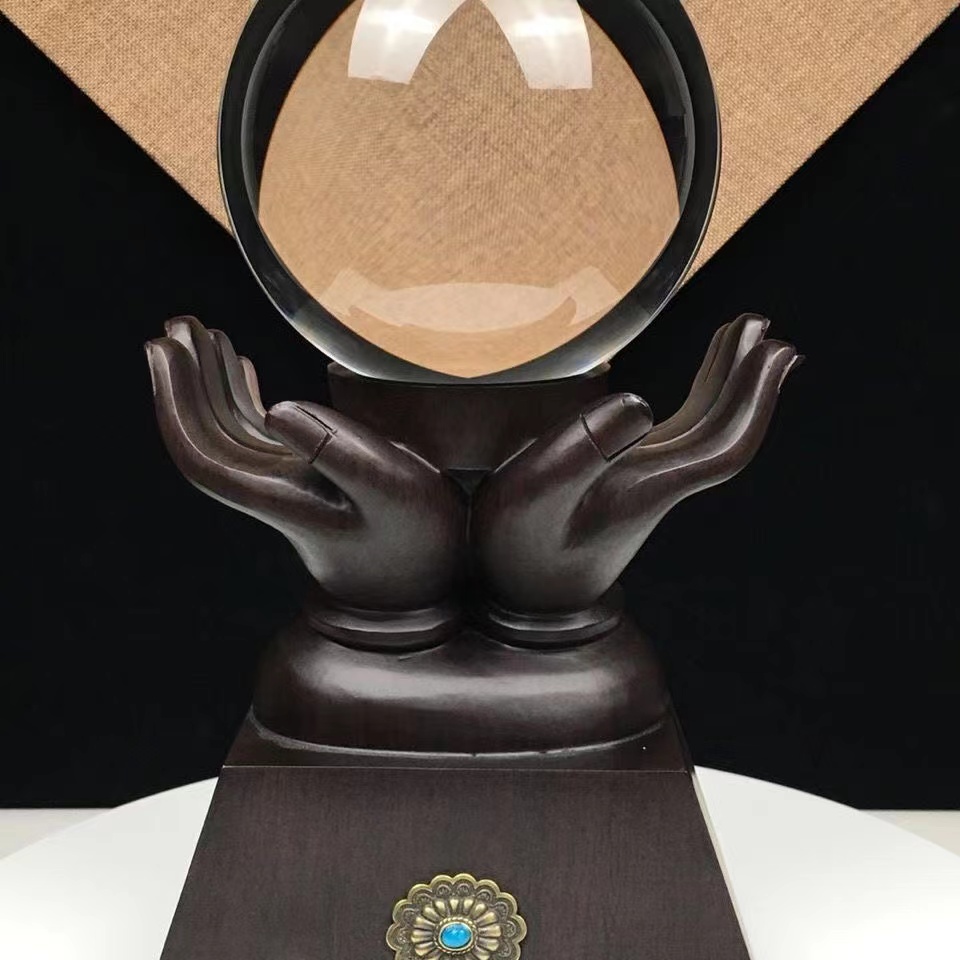 全净体白水晶球客厅摆件招财复古新中式玄关酒柜书房乔迁新居礼物