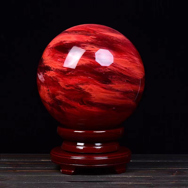 高档鸿运当头红水晶球客厅摆件电视柜酒柜玄关工艺品卧室乔迁礼物
