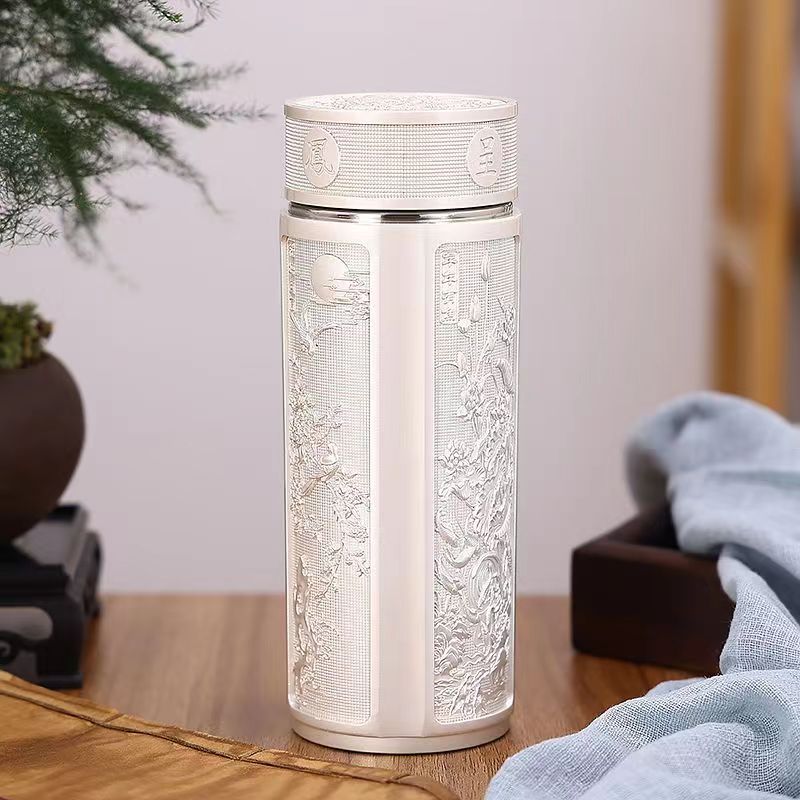 【粉丝福利】高档礼盒龙凤呈祥银色保温杯