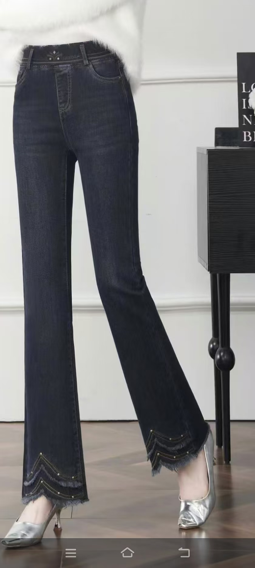 高腰松紧腰微喇牛仔裤女加绒显瘦弹力喇叭裤秋冬新款