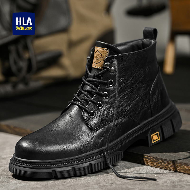 【董事长专属】HLA/海澜之家男鞋冬季中帮工装靴经典复古潮流马丁靴