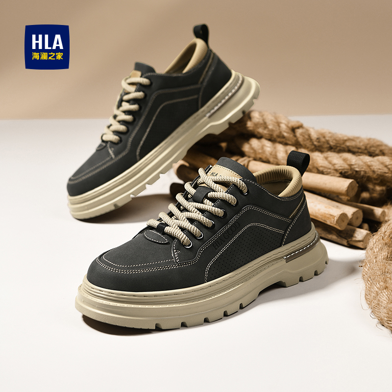 HLA/海澜之家男鞋新款秋季复古户外休闲百搭工装鞋加绒低帮耐磨