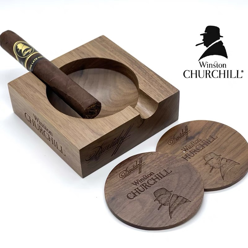 大卫杜夫Davidoff温斯顿丘吉尔胡桃木烟灰缸2位大卫杜夫茄灰缸