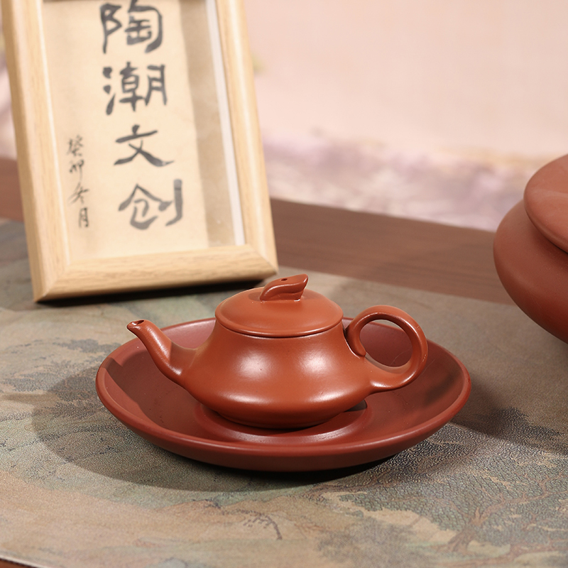 朱泥一帆风顺潮州手拉壶家用迷你三杯泡茶小茶壶手制潮州朱泥茶壶