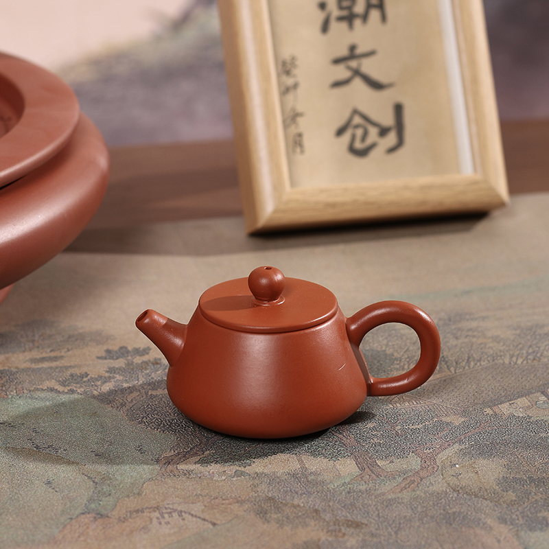 老安顺功夫茶冲罐朱泥手工石瓢潮州手拉壶三杯家用小茶壶纯手工壶