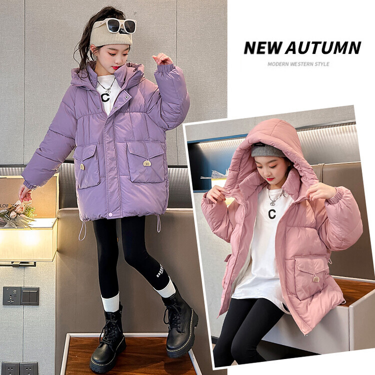 女童冬季百搭棉衣时尚新款大童加厚外套儿童中长款冬装保暖棉袄潮