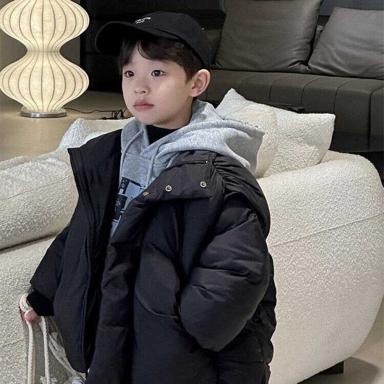儿童外套冬款男童加厚保暖舒适款加绒服袖子可拆宝宝面包服棉服潮