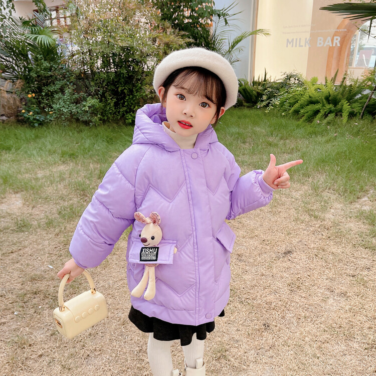 女童冬装加绒加厚棉衣洋气新款中小童连帽时尚棉服女孩时尚棉服潮