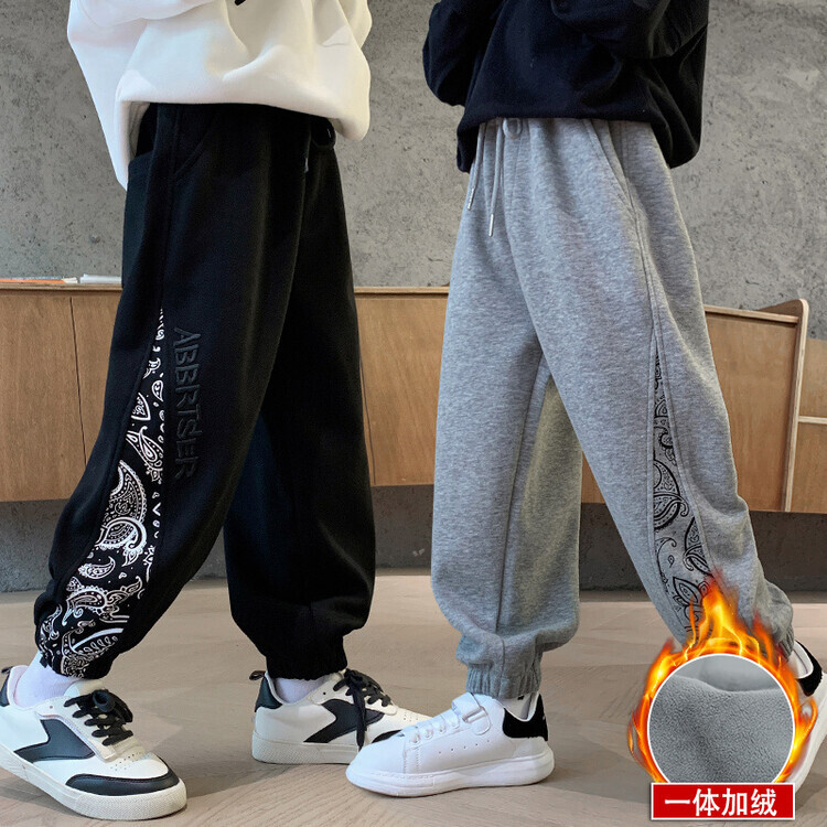 儿童装男童加绒裤子冬装2023新款大童冬季男孩秋冬款运动加厚卫裤