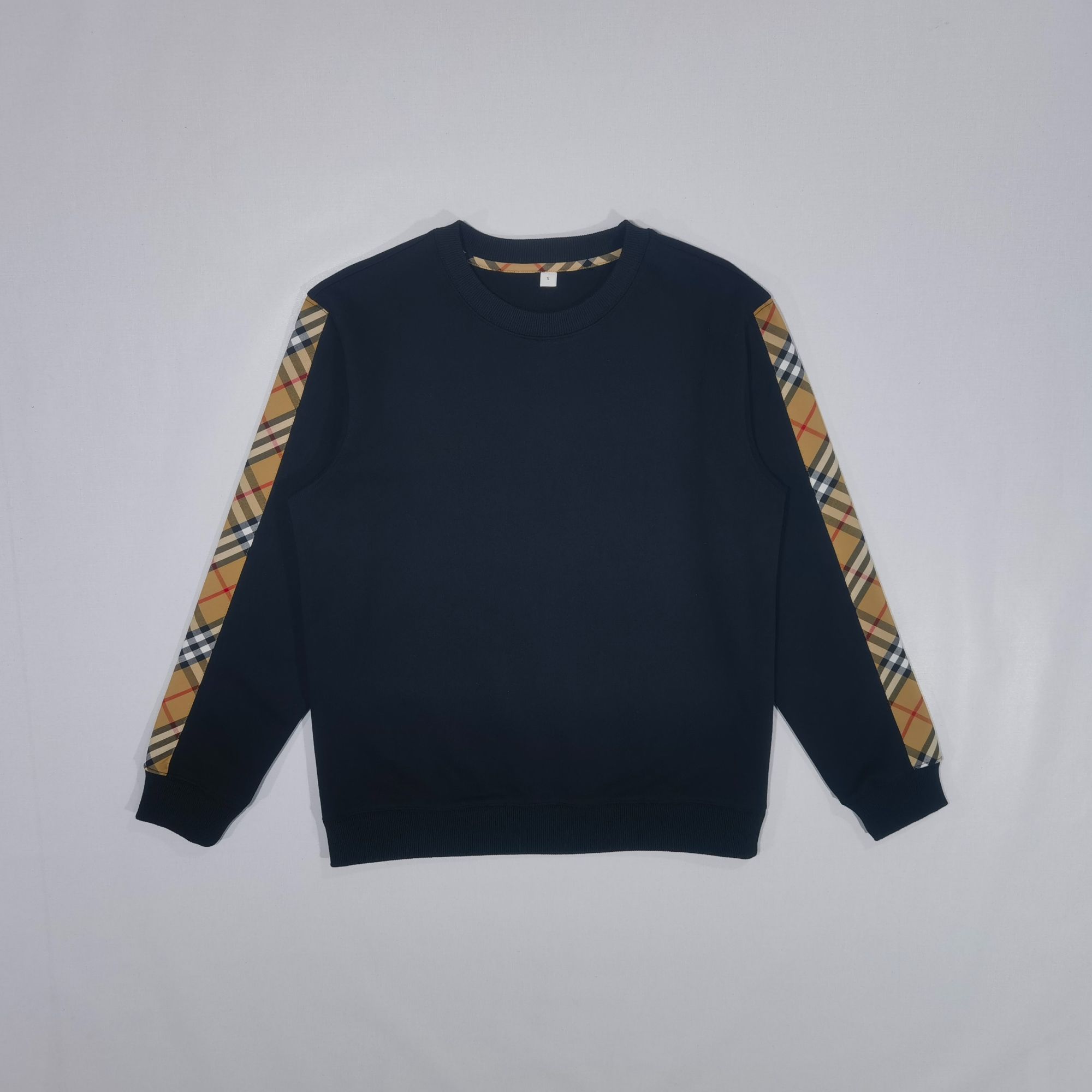 2024冬季新款圆领卫衣加厚棉质格子T恤长袖内搭时尚打底衫百搭