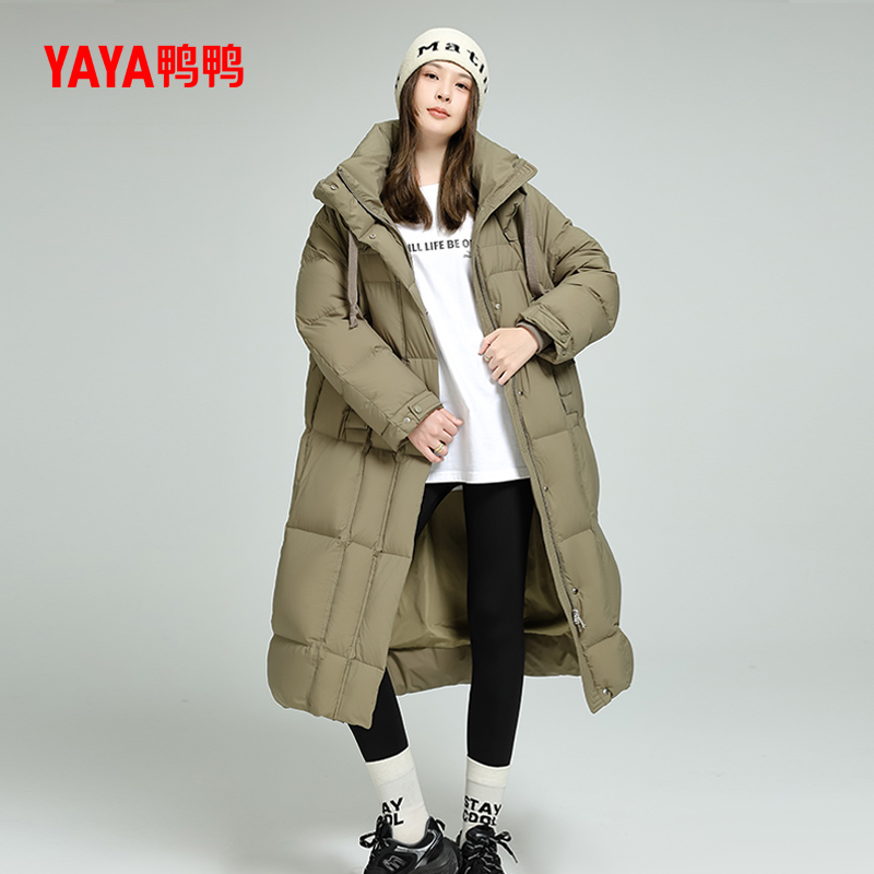 鸭鸭2024年秋冬新款过膝长款羽绒服韩版立领连帽保暖外套女