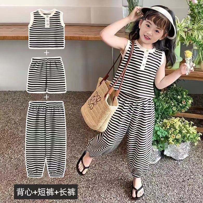 【现货清仓】女童夏季网红条纹套装洋气夏装儿童新款宝宝时髦洋气