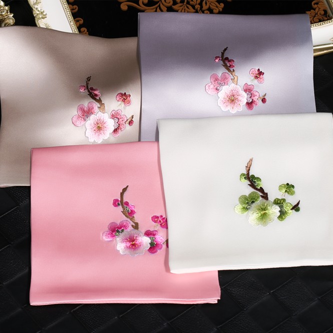 真丝手工刺绣手帕玉兰花/梅花绣花手绢双层桑蚕丝绸缎礼品礼盒装