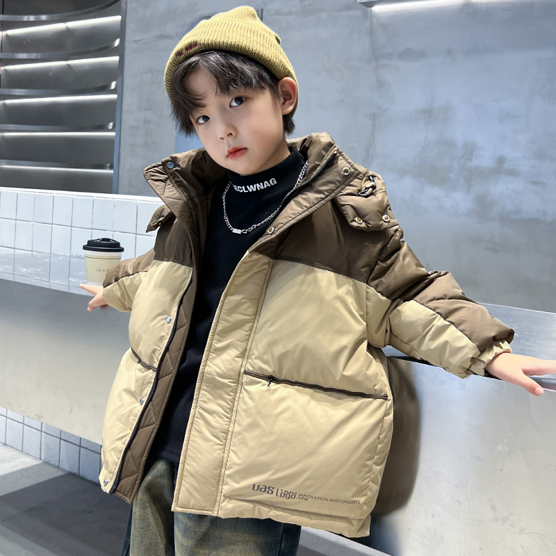 巴拉巴拉童年男童拼色加厚羽绒服连帽2023新款儿童韩版高端外套冬