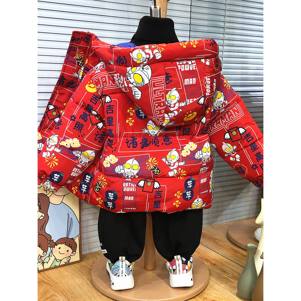 童年奥特曼过年衣服男童羽绒棉服冬季2023新款儿童装拜年